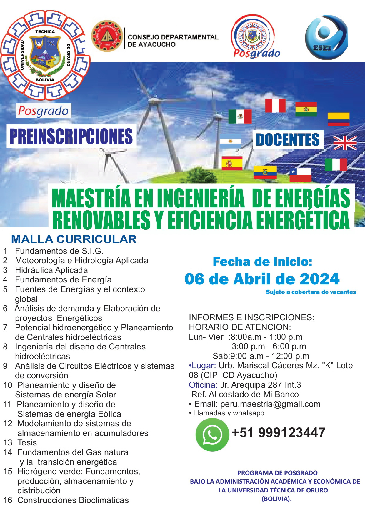 MAESTRIA EN INGENIERIA DE ENERGIAS RENOVABLES Y EFICIENCIA ENERGETICA